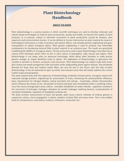 Plant Biotechnology Handbook [Paperback]