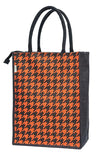 Houndstooth Printed Jute Bag With zip - Orange. Lunch Bag, Grocery Bag, Tote Bag, Hand Bag, Picnic Bag - Bag for Men, Bag for Women