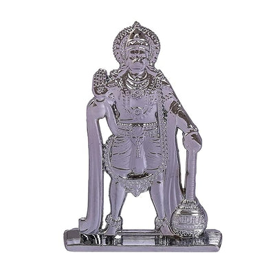 Hindu Gods : Hanuman Ji Idol Statue for Car & Home Temple - Exquisite Silver Plated Statue of Bajrang Bali with Gada