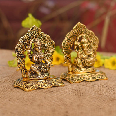 Metal Gold Plated Lakshmi Ganesha Idols for Diwali Gifts Puja