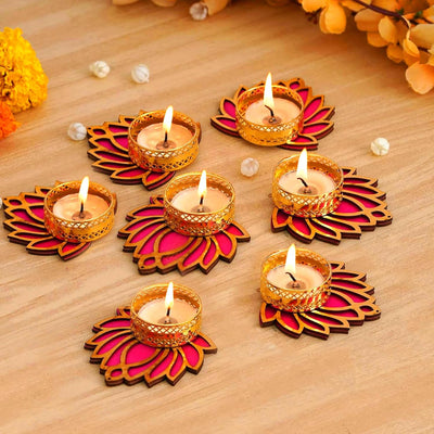 Decorative Lotus Tealight Candle Holder Stand Set Of 7