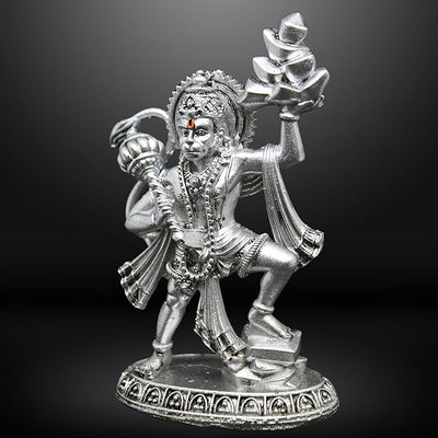 Hindu Gods : Hanuman Ji Bajrang Bali Idol Silver Finish Pratima – Divine Décor Statue for Car Dashboard, Home and Office