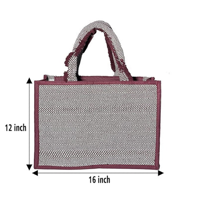Fashmade Jute Carry Handbag For Men Women | Multi-Purpose Daily Use Tote Regular Eco-Friendly Shopping - Maroon