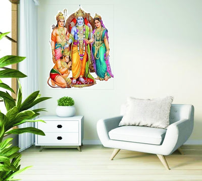 Shri Ram Darbar Sita Laxman with Hanuman ji God Wall Sticker for Pooja Room, Living Room,Office (Size -47Cm X 60Cm)