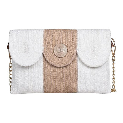 Women's Premium Cotton/Full Sling Shoulder Bag | Ladies Purse Handbag- White-Beige