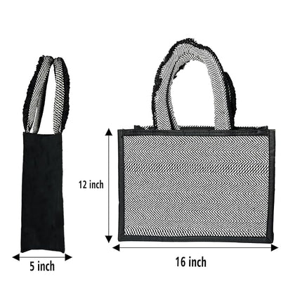 Fashmade Jute Carry Handbag For Men Women | Multi-Purpose Daily Use Tote Regular Eco-Friendly Shopping Balck