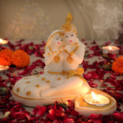 Hindu Gods : Radha Krishna Tealight Candle Holder for Home Décor Pooja Room Living Room Table