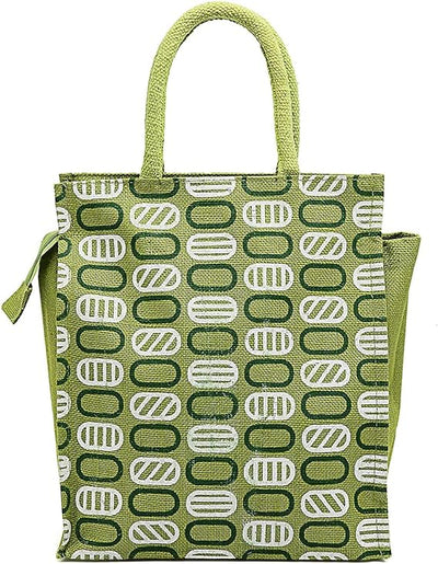 Trendy Jute Bags - Green, Eco-Friendly Jute Bags Tiffin/Shopping Grocery Multipurpose Hand Bag with Zip & Handle for Men & Women