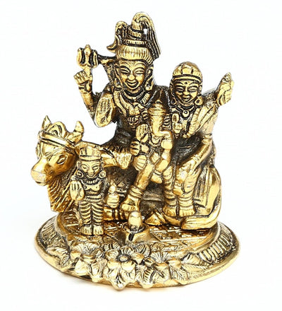 Metal Shiv Parivar/Shiva Parvati and Ganesha and Kartik Idol Lord Shiva Sitting On Nandi Decorative Showpiece