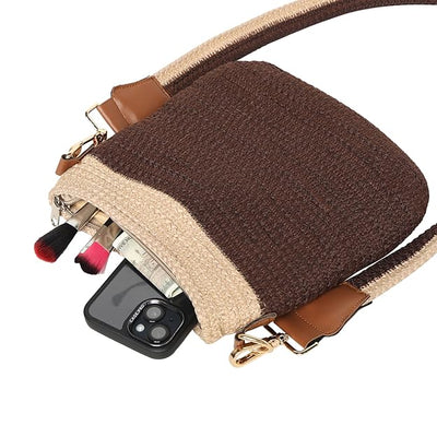 Women's Premium Cotton/Full Sling Shoulder Bag - Brown-Beige