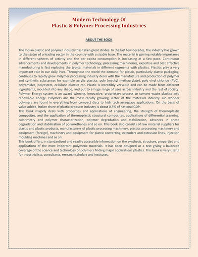 Modern Technology of Plastic & Polymer Processing industries by NIIR Board [Paperback]