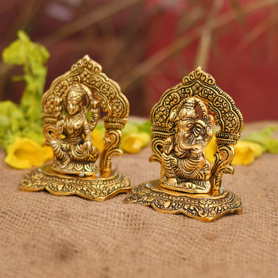 Metal Gold Plated Lakshmi Ganesha Idols for Diwali Gifts Puja