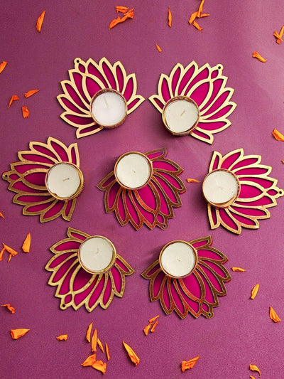 Decorative Lotus Tealight Candle Holder Stand Set Of 7