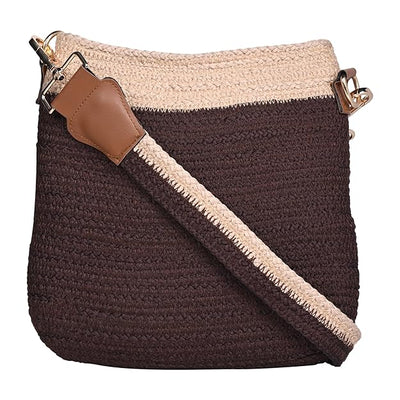 Women's Premium Cotton/Full Sling Shoulder Bag - Brown-Beige