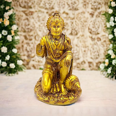 Hindu Gods : Hanuman Ji Resin Idol Exquisite Golden Sculpture for Home and Office Decor - Pack of 1