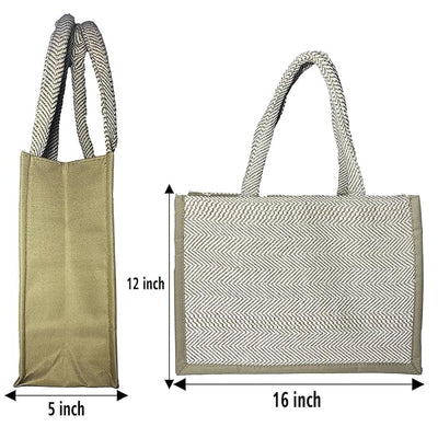 Fashmade Jute Carry Handbag For Men Women | Multi-Purpose Daily Use Tote Regular Eco-Friendly Shopping - Cream