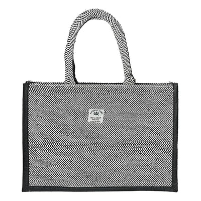 Fashmade Jute Carry Handbag For Men Women | Multi-Purpose Daily Use Tote Regular Eco-Friendly Shopping - Black