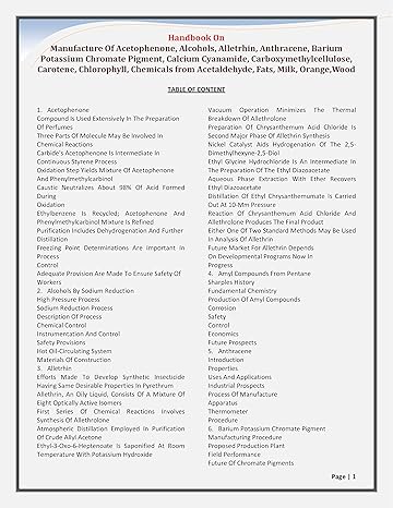 Handbook on Manufacture of Acetophenone, Alcohols, Alletrhin, Anthracene, Barium Potassium Chromate Pigment , Fine Chemicals, Formaldehyde, Granulated Fertilizers, Granulated Triple Superphosphate and Hydroquinone [Paperback]
