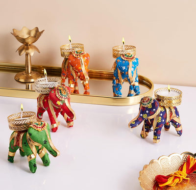 Handcrafted Recycled Material Elephant Tealight Candle Holder for Diya Home Decoration