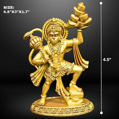 Hindu Gods : Hanuman Ji Bajrang Bali Idol Brass Finish Pratima – Divine Décor Statue for Car Dashboard, Home and Office