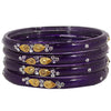 Zircon Gemstone and Beads Studded Glossy Finished Glass Kada Set Pack of 4 - Purple