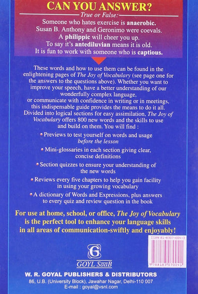 The Joy of Vocabulary by Harold Levine, Norman Levine, Robert T. Levine [Paperback]