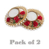 Tea Light Candle Holder and Diwali Decoration Items Traditional Designer golden Diya with Red Flowers for home décor Set of 2