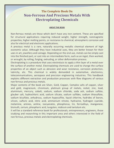 The Complete Book on Non-Ferrous and Precious Metals with Electroplating Chemicals by Dr. H. Panda [Paperback]