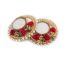 Tea Light Candle Holder and Diwali Decoration Items Traditional Designer golden Diya with Red Flowers for home décor Set of 4