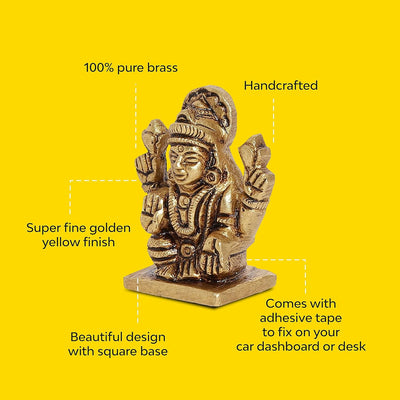 Goddess Lakshmi Idol 100% Pure Brass | Lakshmi Idol with a Square Base for Desk, Car, and Home Dcor