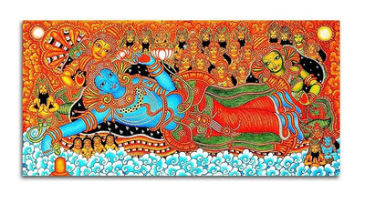 Canvas Print Kerala Mural Unframed | Kerala Mural| Vishnu Avatar Canvas Painting | Kerala Mural Art Wall Painting | Wall Murals For Living Room | Size 24 x 16 Inches.