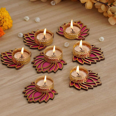 Decorative Lotus Tealight Candle Holder Stand Set Of 7