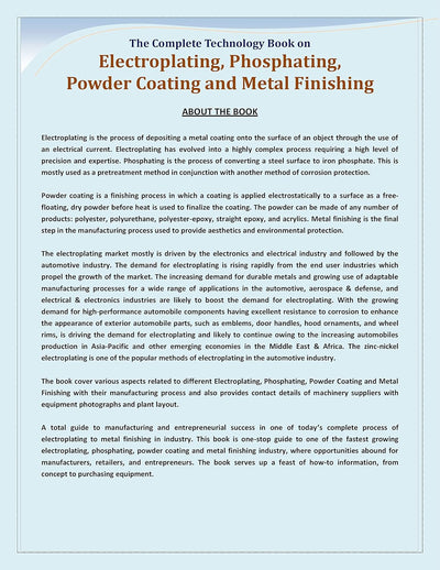The Complete Technology Book on Electroplating, Phosphating, Powder Coating And Metal Finishing by H. Panda [Paperback]