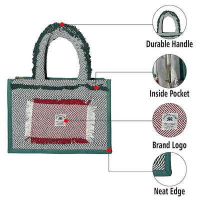 Fashmade Jute Carry Handbag For Men Women | Multi-Purpose Daily Use Tote Regular Eco-Friendly Shopping - ocean green