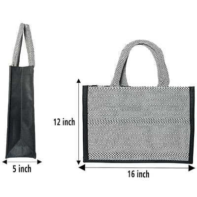 Fashmade Jute Carry Handbag For Men Women | Multi-Purpose Daily Use Tote Regular Eco-Friendly Shopping - Black