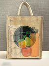 Eco Friendly Jute fabric Unique printed Bag ideal for Tiffin Grocery Fruits Vegetable with Hard Grip Handle
