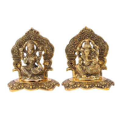 Metal Gold Plated Lakshmi Ganesha Idols for Diwali Gifts Puja