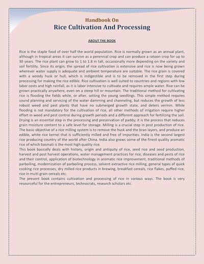 Handbook On Rice Cultivation And Processing by NPCS [Paperback]