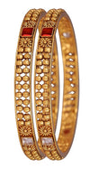 Traditional Gold Plated white & Red Stone Studded Set of 2 Bangle