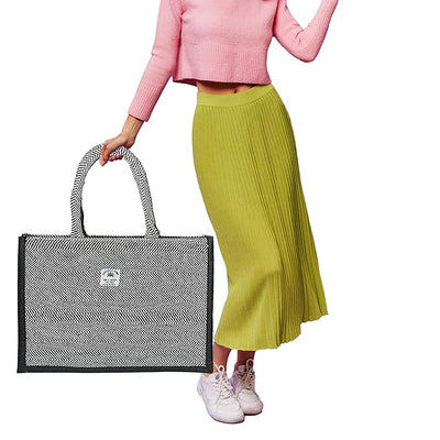 Fashmade Jute Carry Handbag For Men Women | Multi-Purpose Daily Use Tote Regular Eco-Friendly Shopping - Black