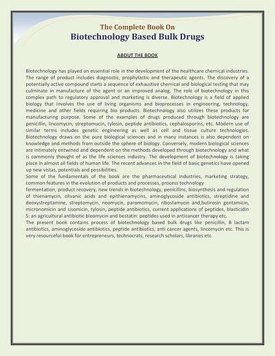 The Complete Book On Biotechnology Based Bulk Drugs by NPCS [Paperback]