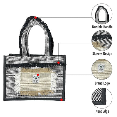 Fashmade Jute Carry Handbag For Men Women | Multi-Purpose Daily Use Tote Regular Eco-Friendly Shopping Balck