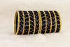 Fancy Glass Golden Beads & Polka Dots Velvet Bangles Set For Women and Girls - Dark Blue
