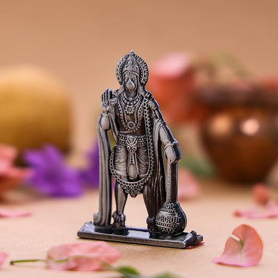 Hindu Gods : Hanuman Ji Idol Statue for Car & Home Temple - Exquisite Statue of Bajrang Bali with Gada (Grey)