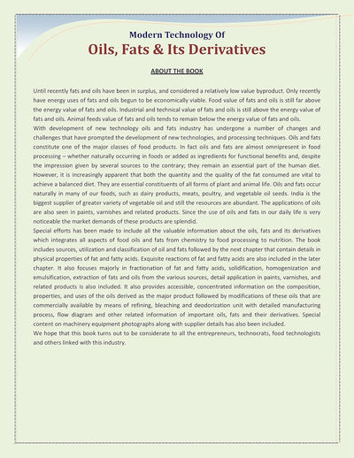 Modern Technology of Oils, Fats & Its Derivatives by NIIR Board [Paperback]