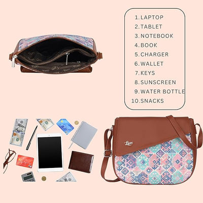 Structured Women's Jute Printed Hand Crafted Vegan Leather styles Flap Sling Bag