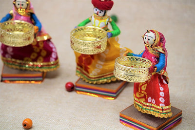 Handmade Recycled Material Rajasthani Dolls Puppet Tealight Candle Holder