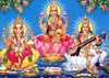 Religious God Ganesha Ganpati with Goddess Laxmi Saraswati Wall Sticker for Diwali or Navratri Occassion