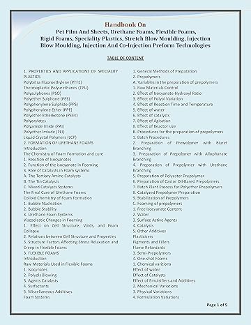 Handbook on Pet Film and Sheets, Urethane Foams, Flexible Foams, Rigid Foams, Speciality Plastics, Stretch Blow Moulding, Injection Blow Moulding, Injection and Co-Injection Preform Technologies [Paperback]