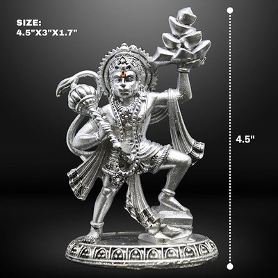 Hindu Gods : Hanuman Ji Bajrang Bali Idol Silver Finish Pratima – Divine Décor Statue for Car Dashboard, Home and Office